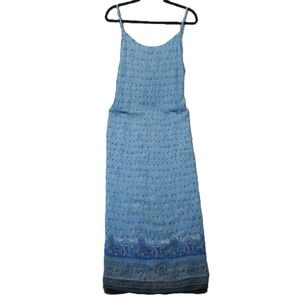 Vtg 90s California Concepts Maxi Slip Dress 18 Blue Paisley Tie Waist Boho Indie